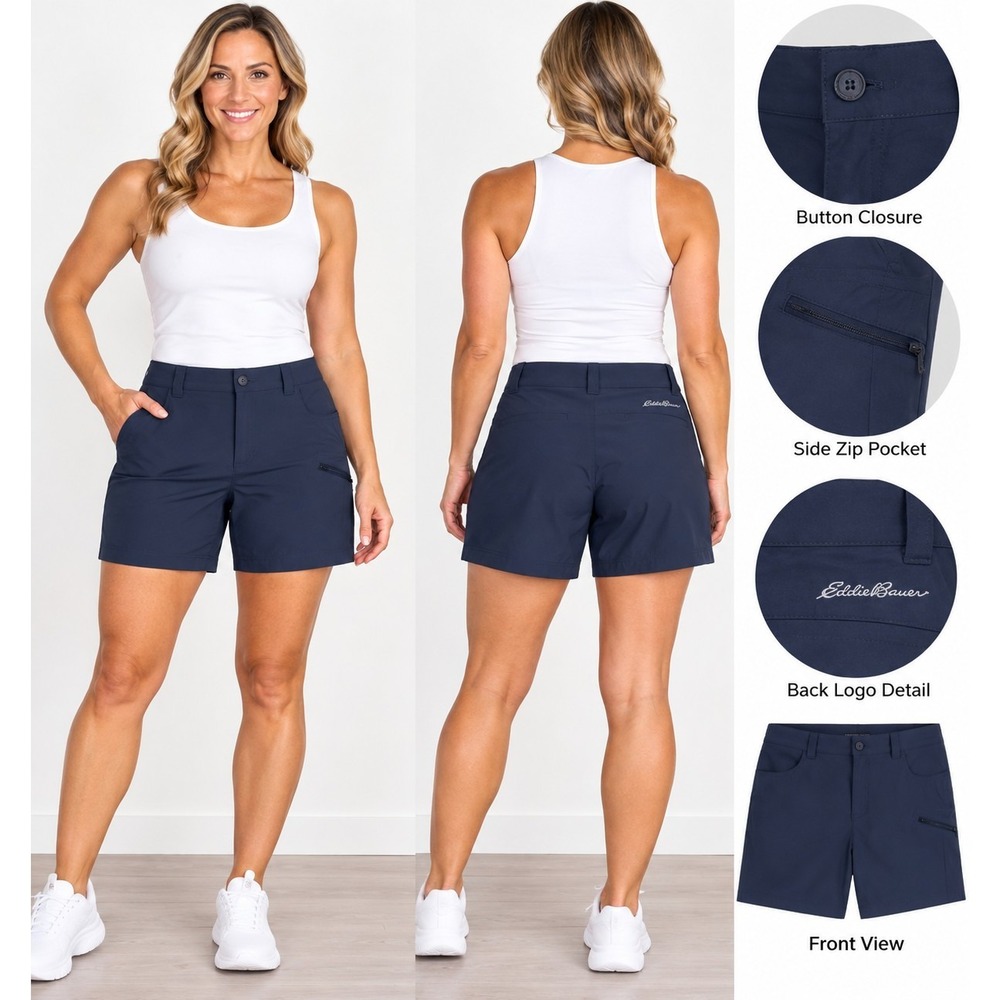 Eddie Bauer Women's Rainier Bermuda Shorts Size 16 Navy UPF 50+ Stretch